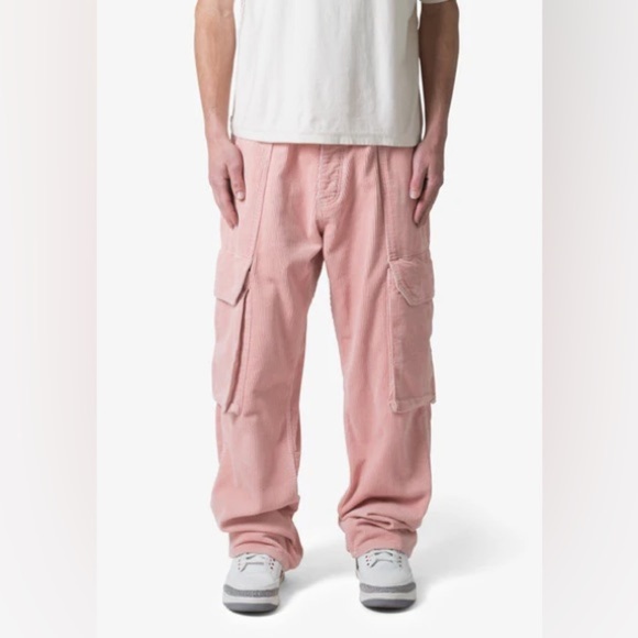 NEW mnml Ultra Baggy Corduroy Cargo Pants - Pink Size 42 - Picture 1 of 7